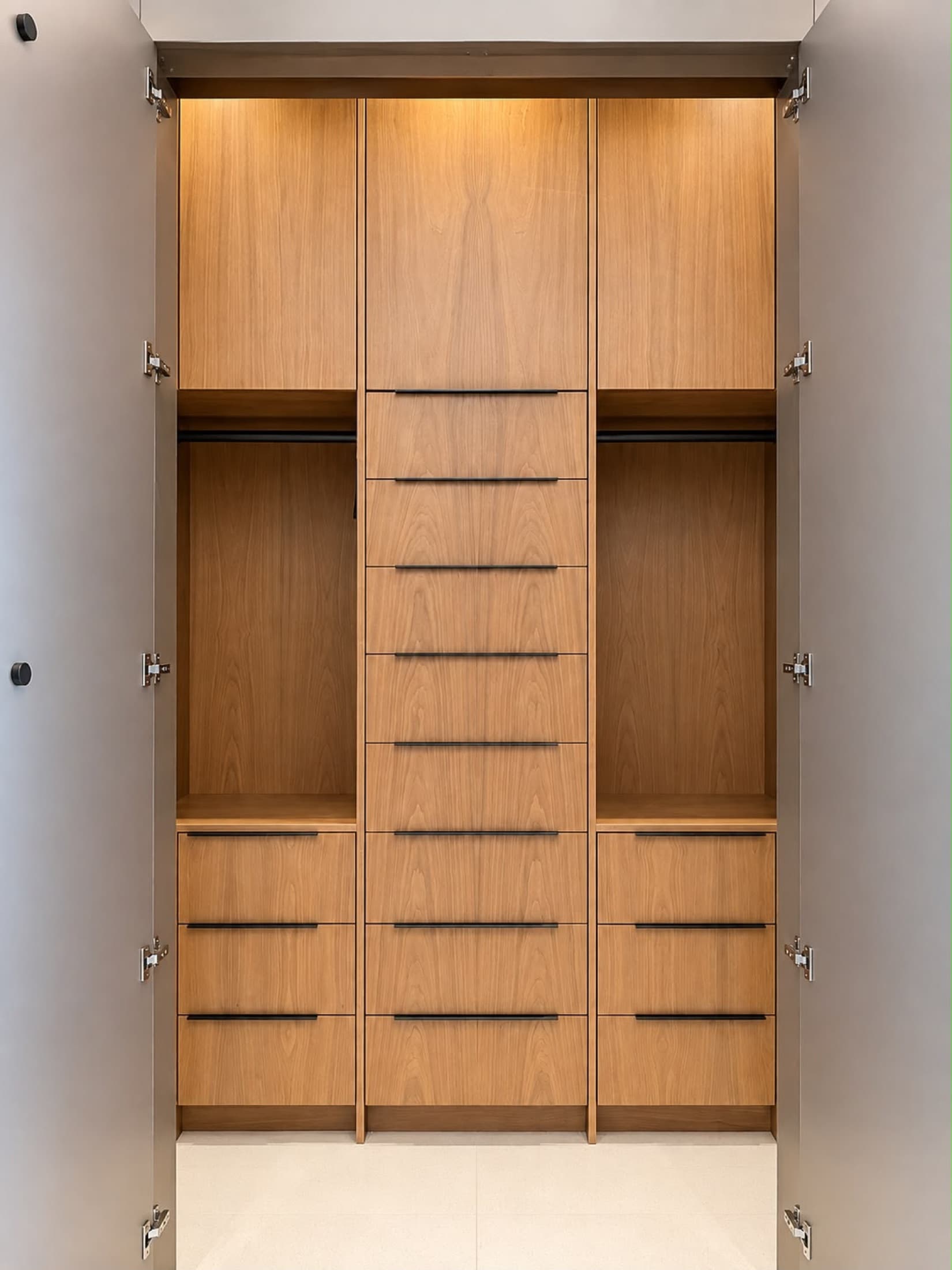 Custom walnut walk-in closet, London, Ontario