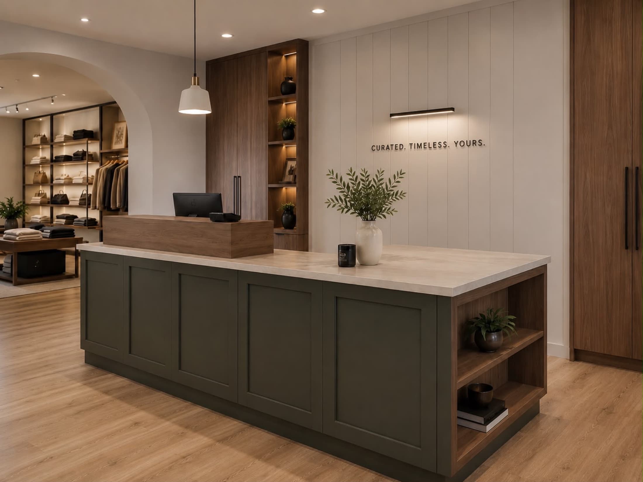 Custom commercial reception desk and millwork