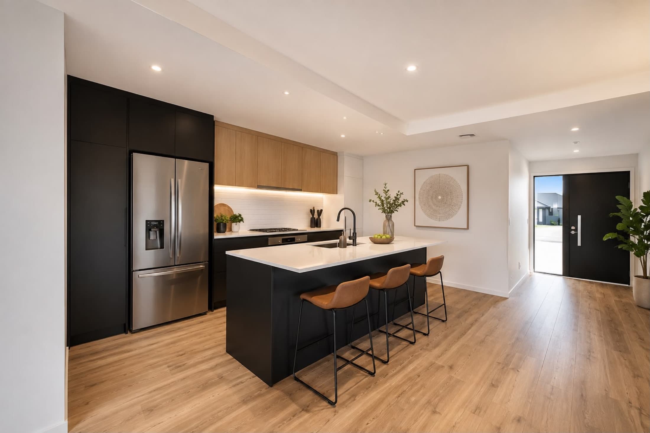 Custom kitchen with matte black cabinetry and island, Waterloo, Ontario
